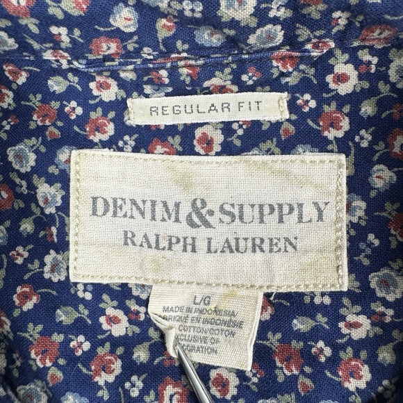 Denim & Supply‎ Ralph Lauren Shirt Men's L Hawaiian Floral S/S Button Front Blue - Picture 3 of 8